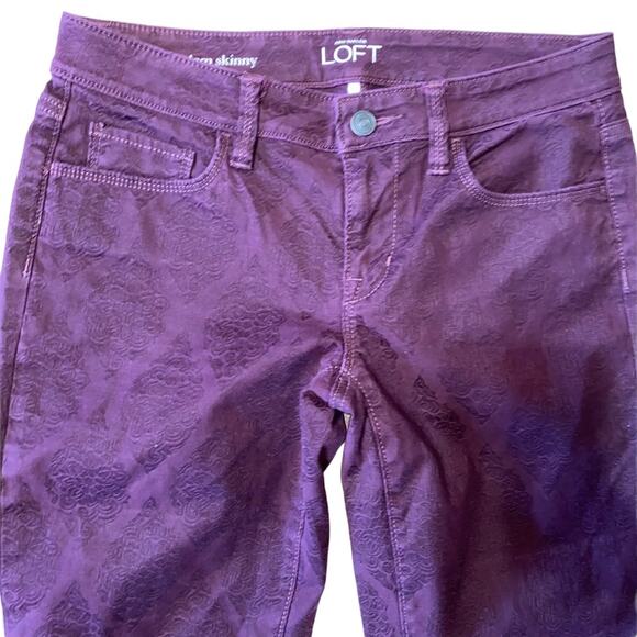 Ann Taylor Loft Modern Skinny floral embroidery print burgundy jeans 26/2 - Picture 7 of 10